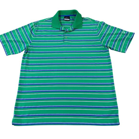 Nike Dri-Fit Polo Golf Shirt Men's Size Large Green Stripes - Picture 1 of 5